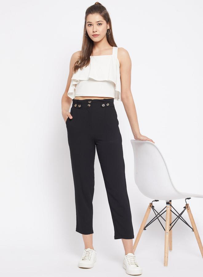 WineRed Women Black Regular Fit Trousers - Image 1
